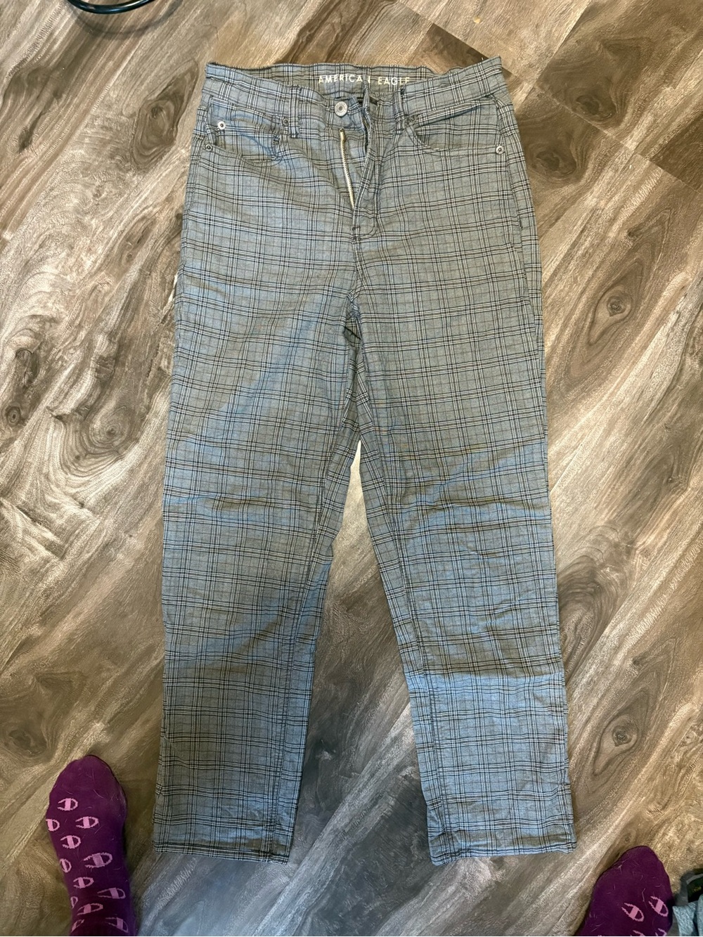 American Age Gray Plaid Trousers with Subtle Blue Check